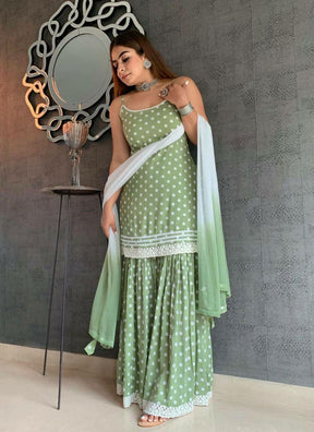 Women Charming Pasta Green Color Ethnic Motifs Sharara