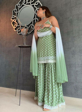 Women Charming Pasta Green Color Ethnic Motifs Sharara