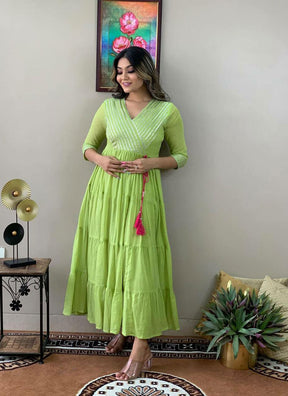 Women Charming Green Ethnic Motifs Gown