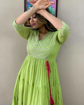 Women Charming Green Ethnic Motifs Gown