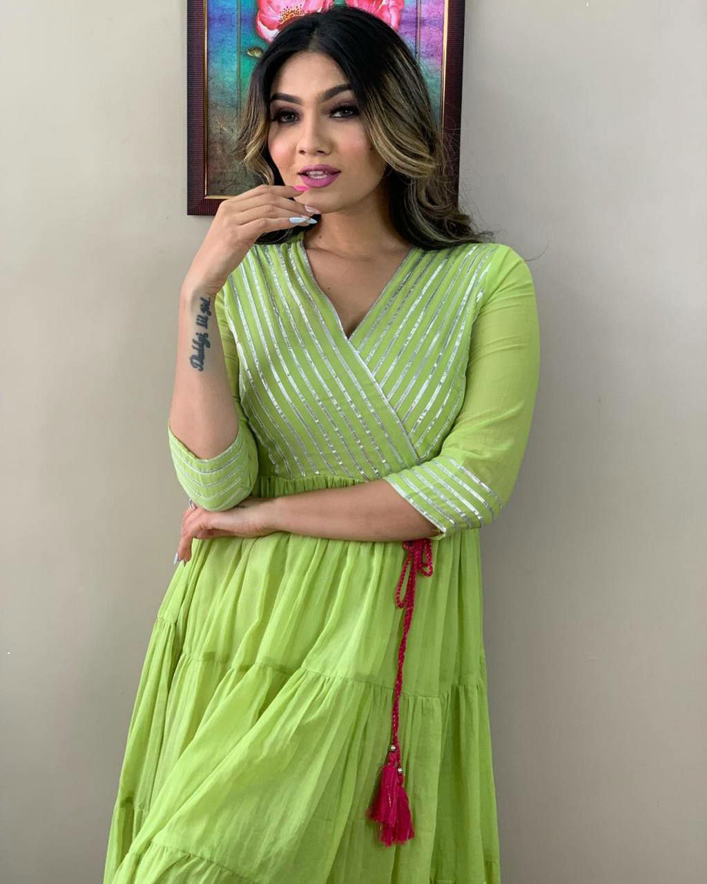 Women Charming Green Ethnic Motifs Gown