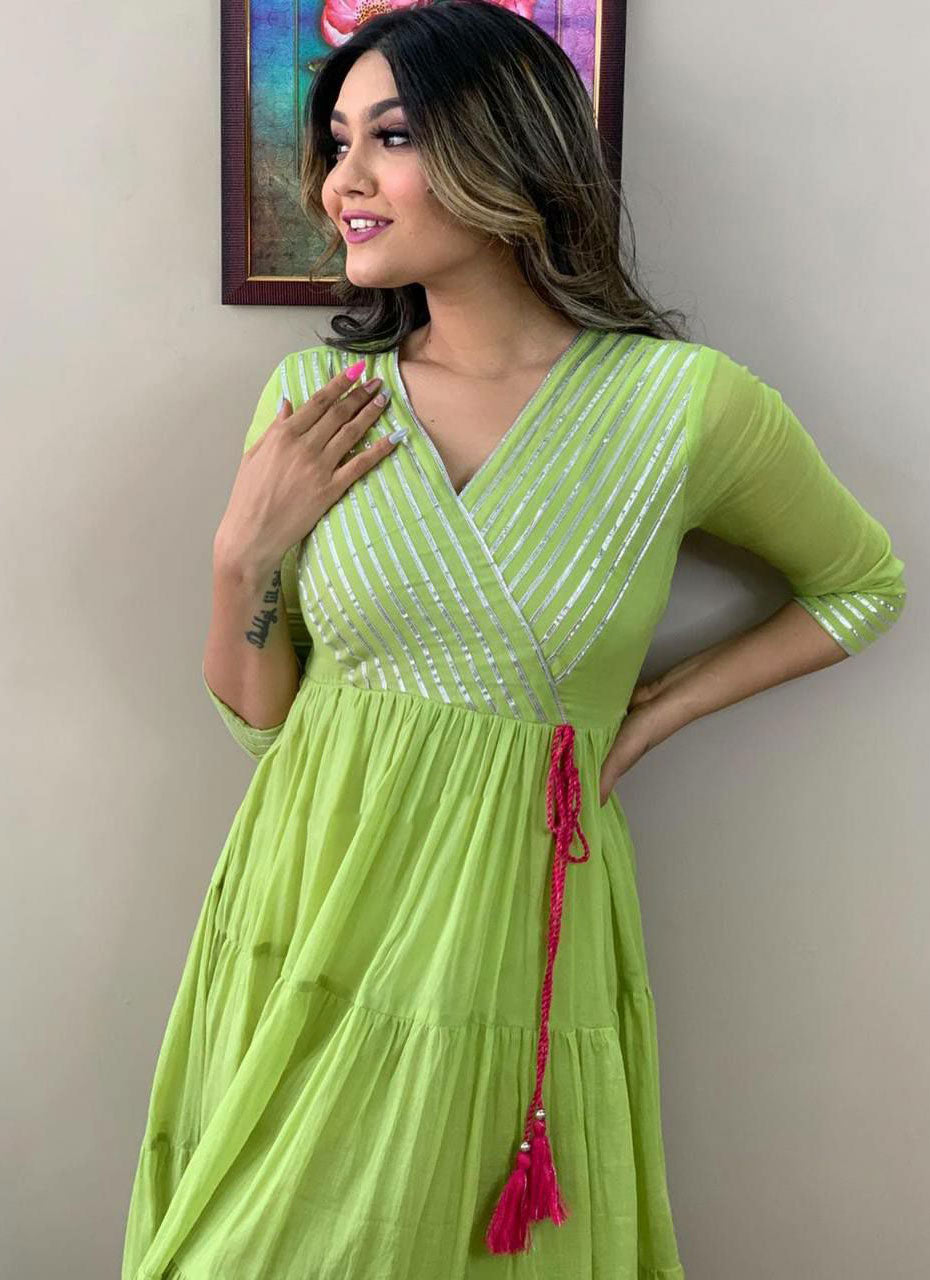 Women Charming Green Ethnic Motifs Gown