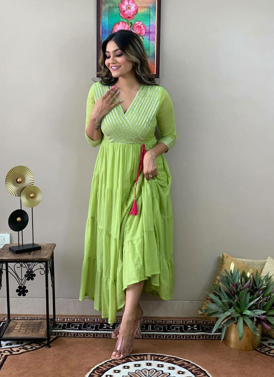 Women Charming Green Ethnic Motifs Gown