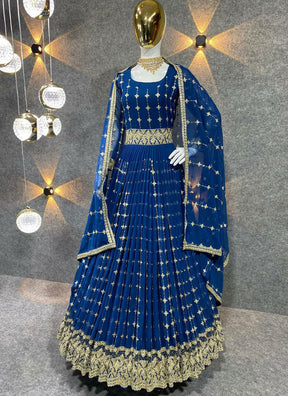 Blue Charming Ethnic Motifs Gown for Women