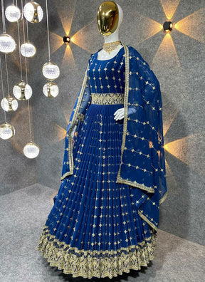 Blue Charming Ethnic Motifs Gown for Women