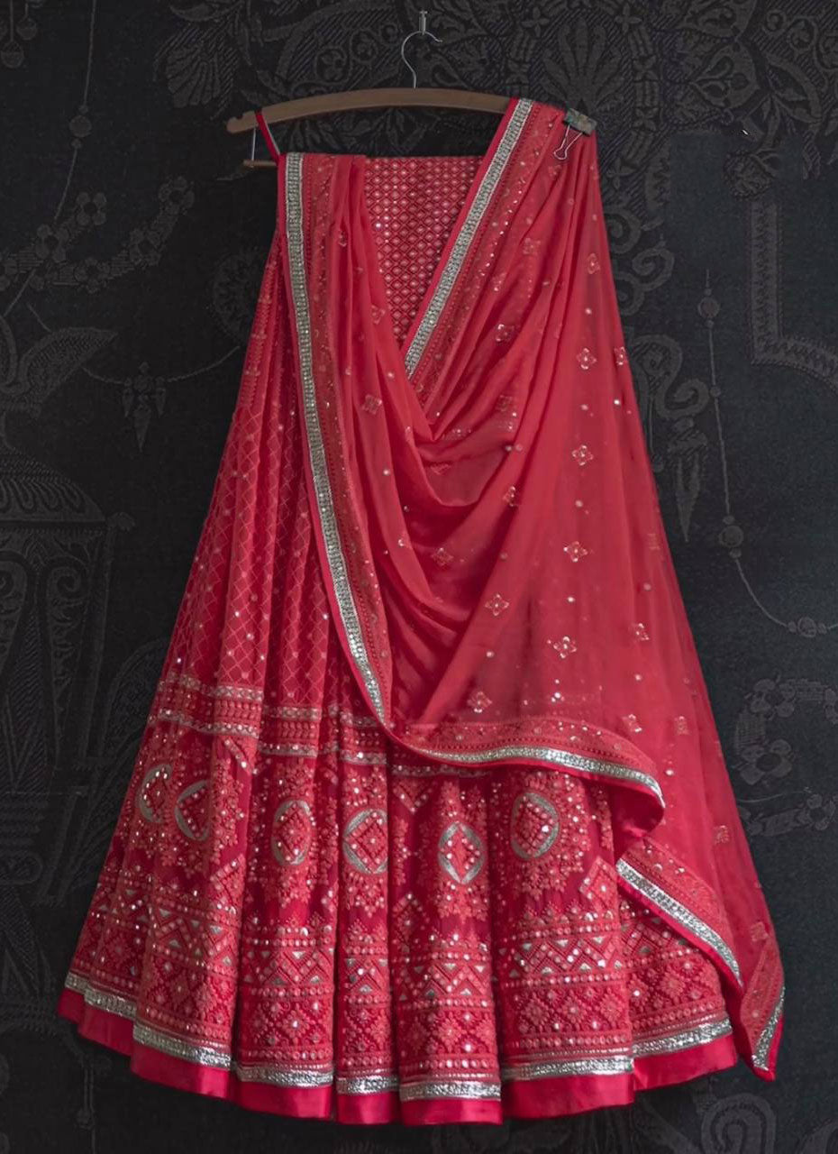 Gajari Red Colored Attractive Party Wear Lehenga Choli With Embroidery Work SI 549