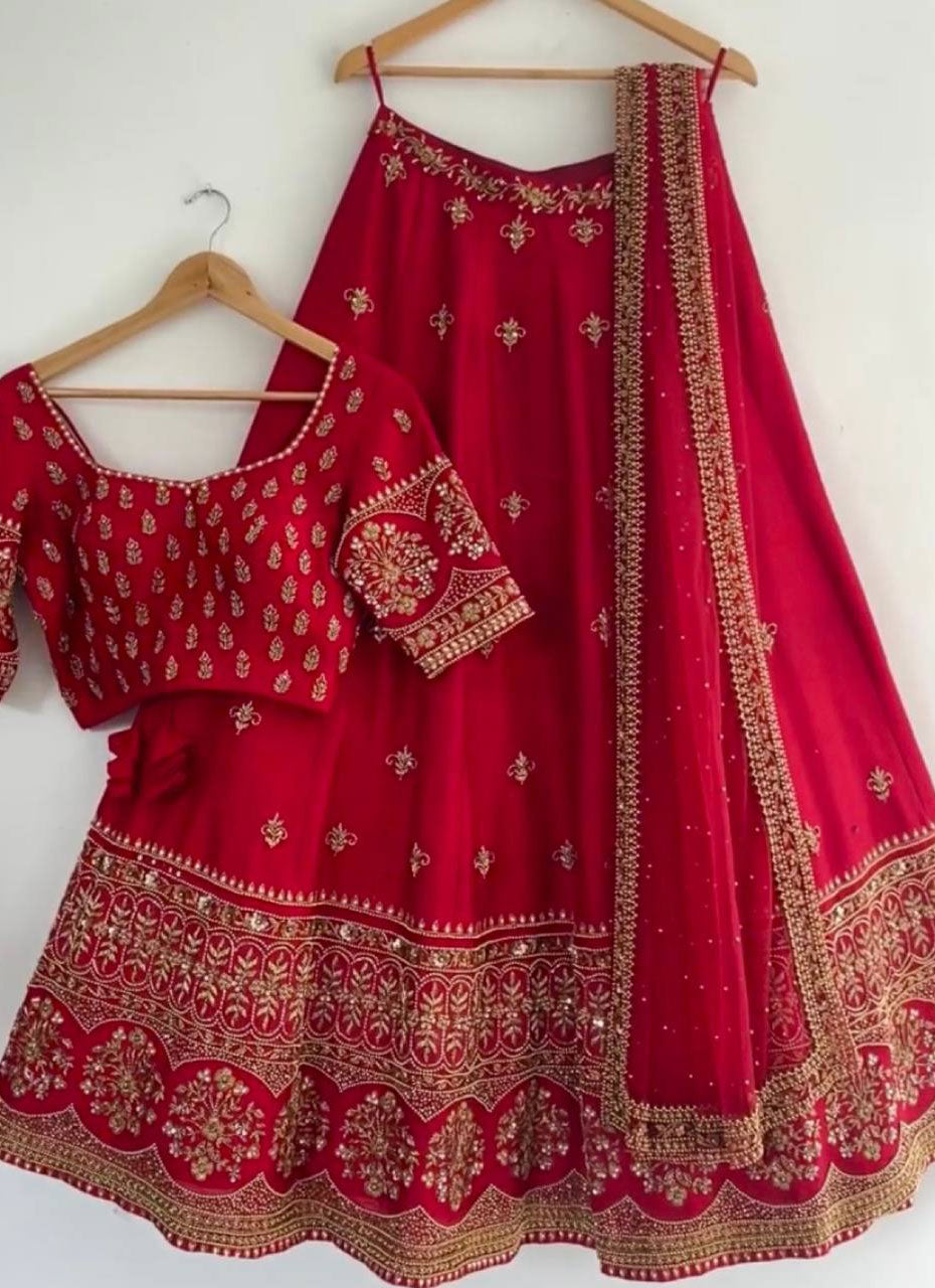 Red Colored Attractive Party Wear Lehenga Choli With Embroidery Work SI 553