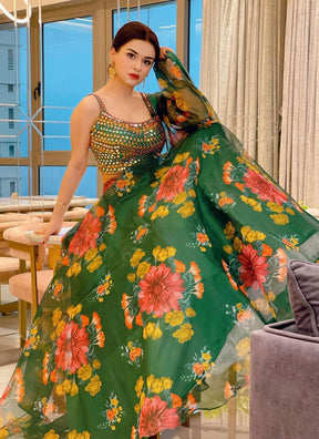 Green Designer Embroidered Attractive Party Wear Organza Material Lehenga Choli SI 61