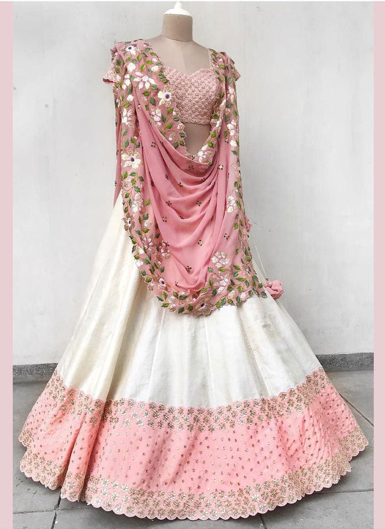 WHITE AND PEACH COLORED LEHENGA CHOLI  SI 73