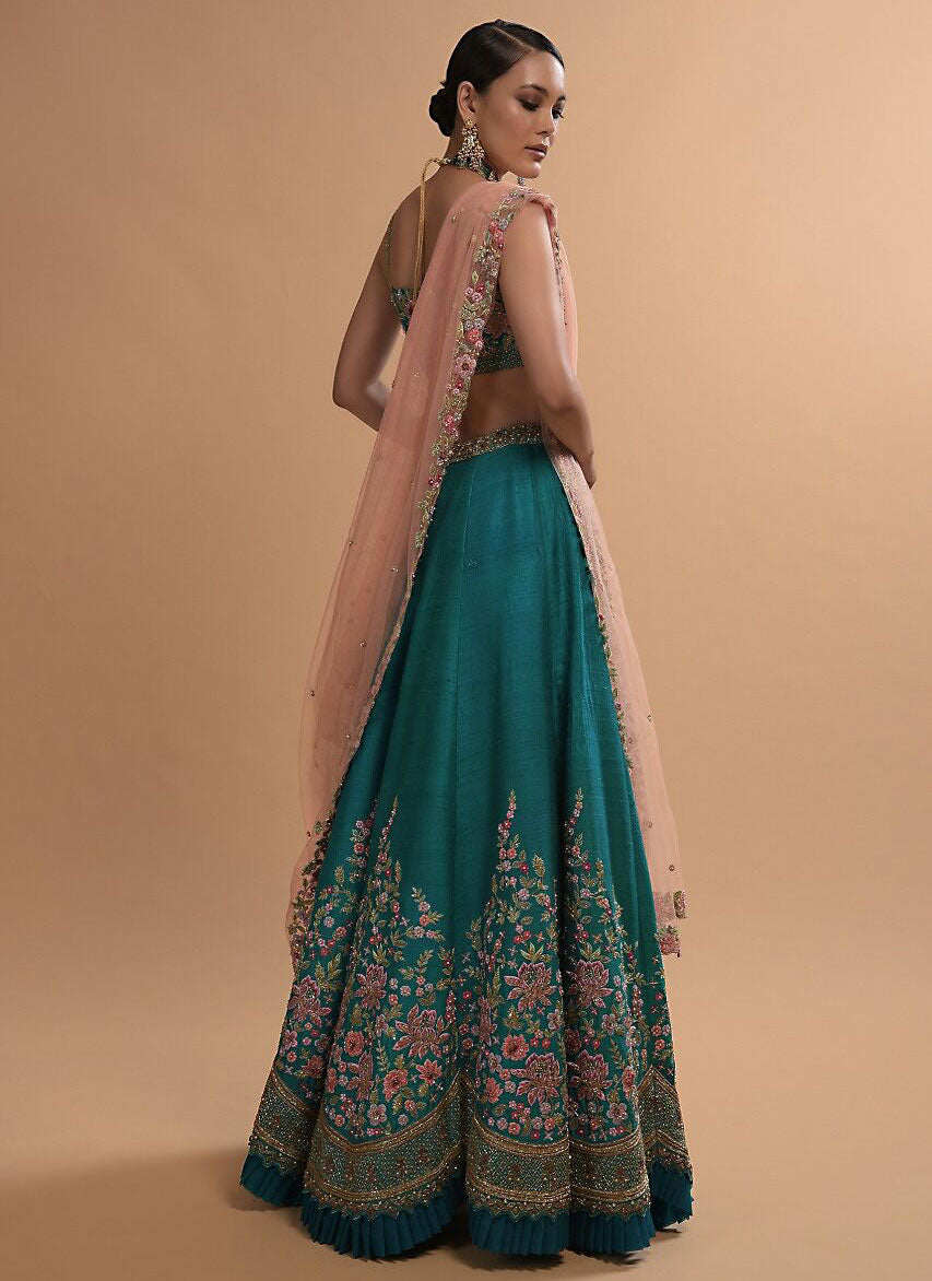 C Green Embroidered Malay Satin Bridesmaid Lehengas Choli SI 74