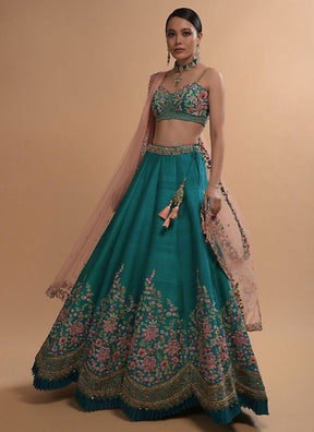 C Green Embroidered Malay Satin Bridesmaid Lehengas Choli SI 74