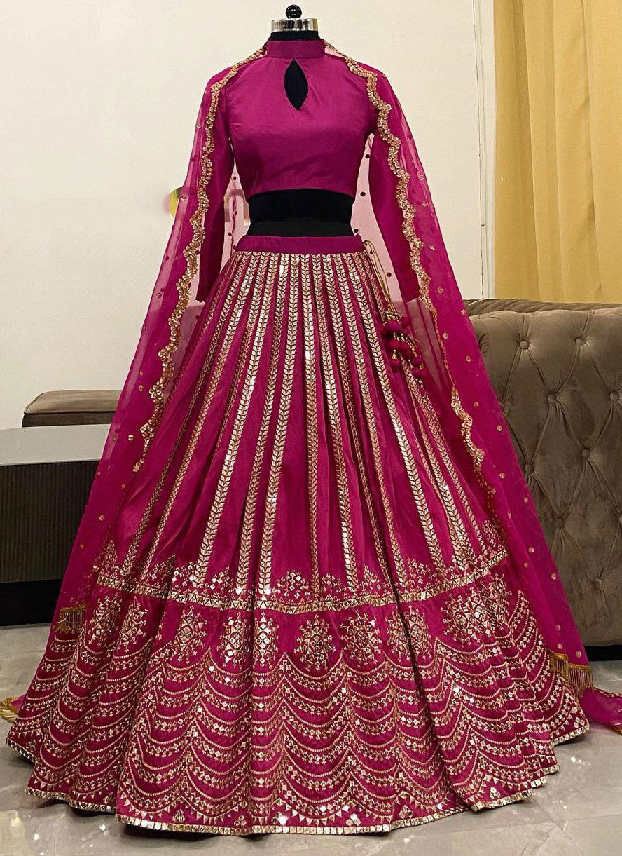 Pink Designer Partywear Embroidered Work Bridesmaid Lehengas SI 76