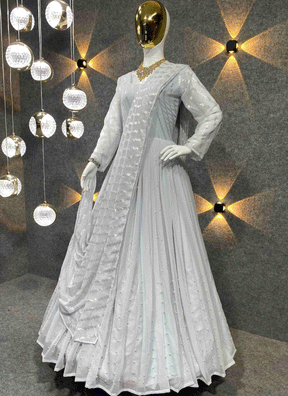 White Embroidery Ethnic Motifs Gown