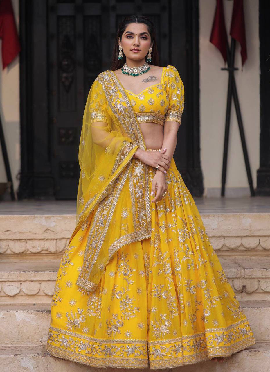 Yellow Colour Embroidered Attractive Party Wear Lehenga Choli SI 1065