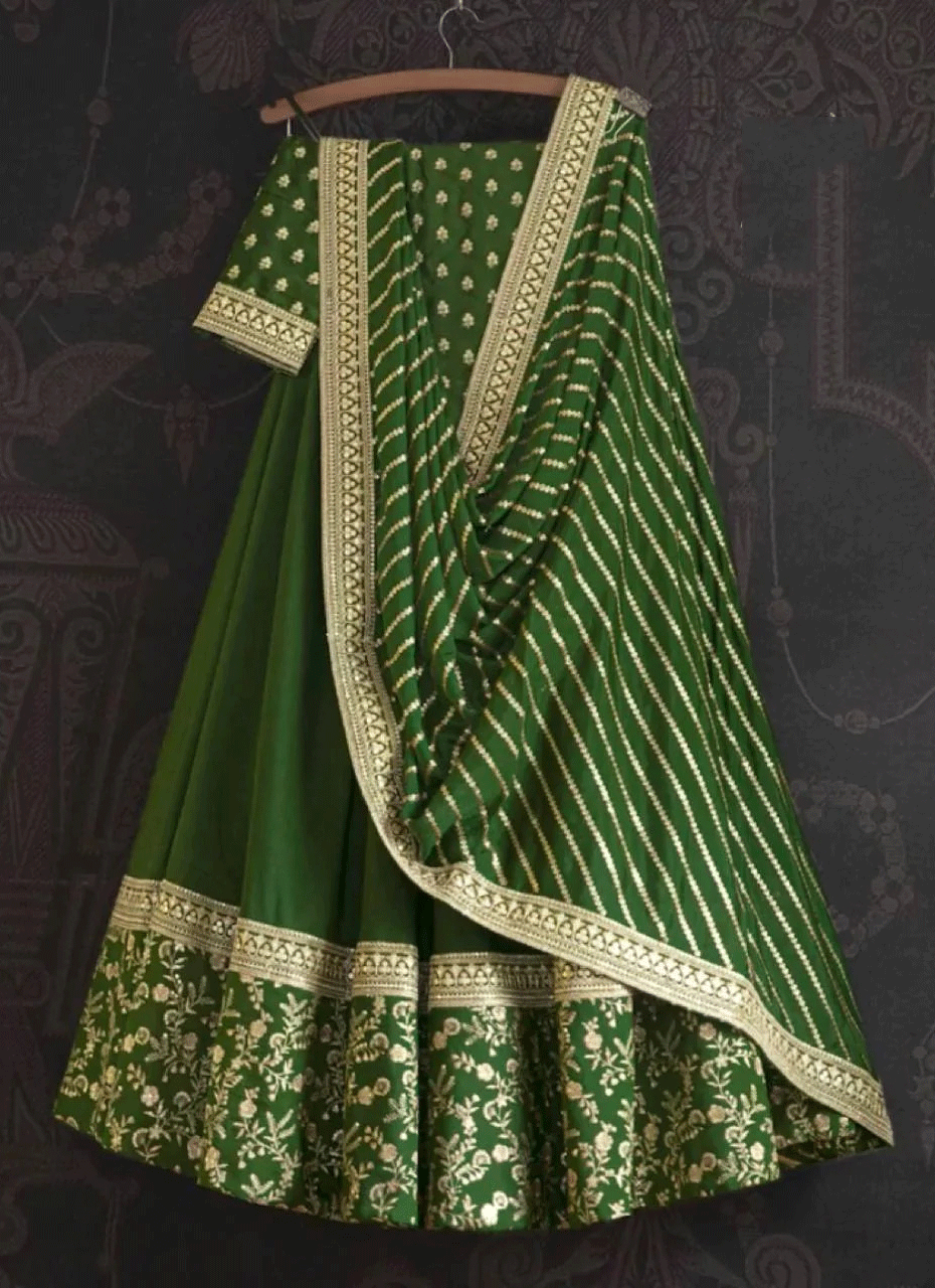 Green Colored Attractive Party Wear Lehenga Choli With Embroidery Work SI 539