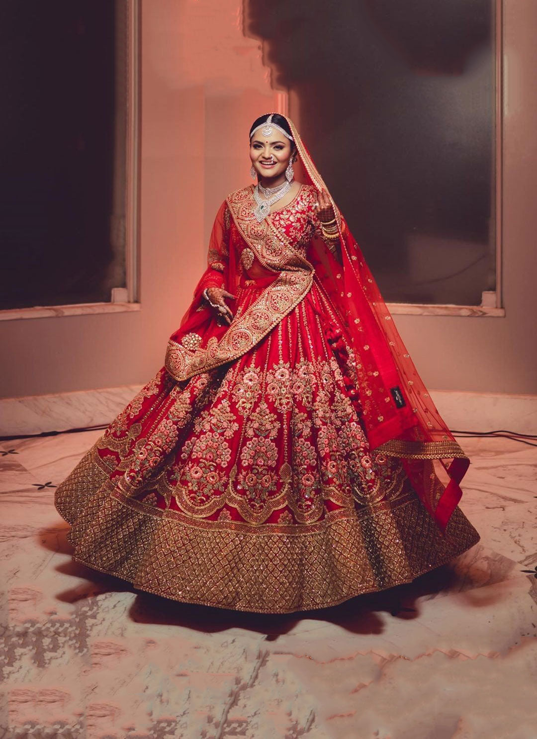 Red Colored Bridal Malay satin Lehenga Choli With Hand and Embroidery Work HLC 07