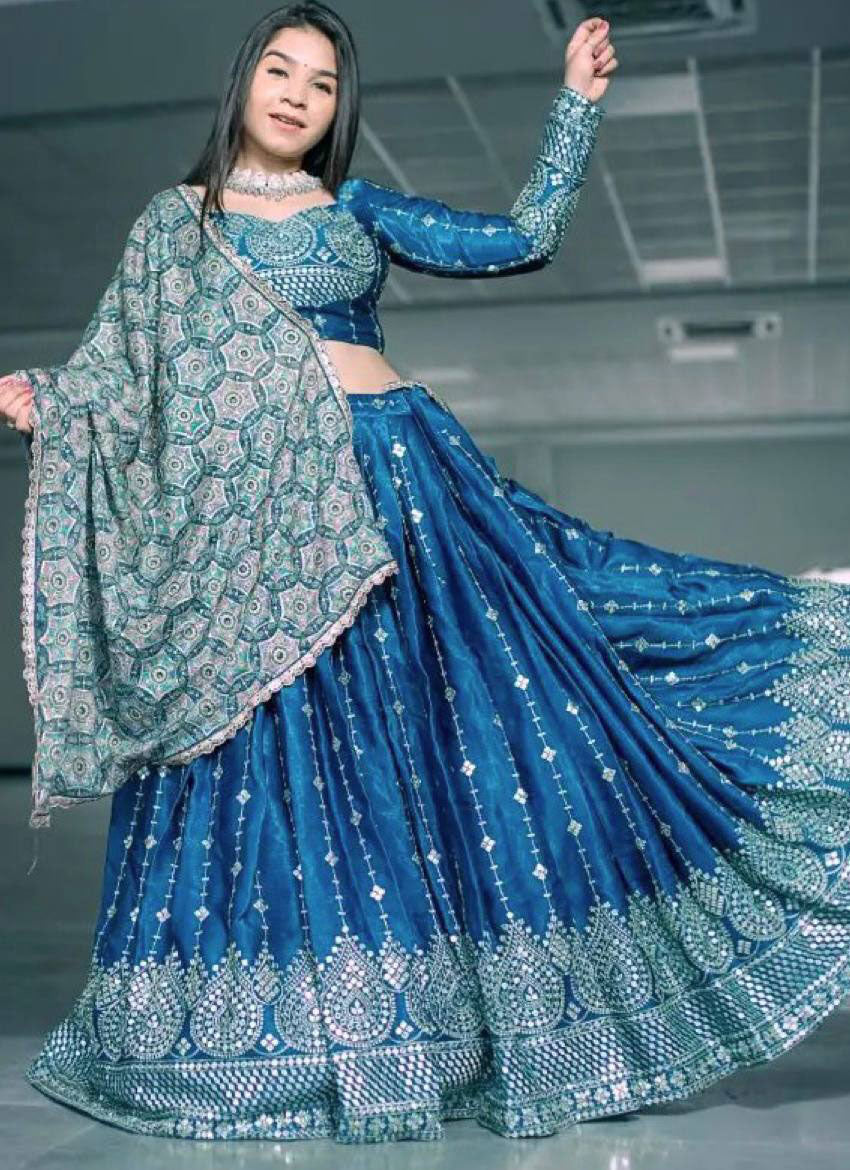 Blue Designer Partywear Embroidered Work Bridesmaid Lehenga choli SI 1076