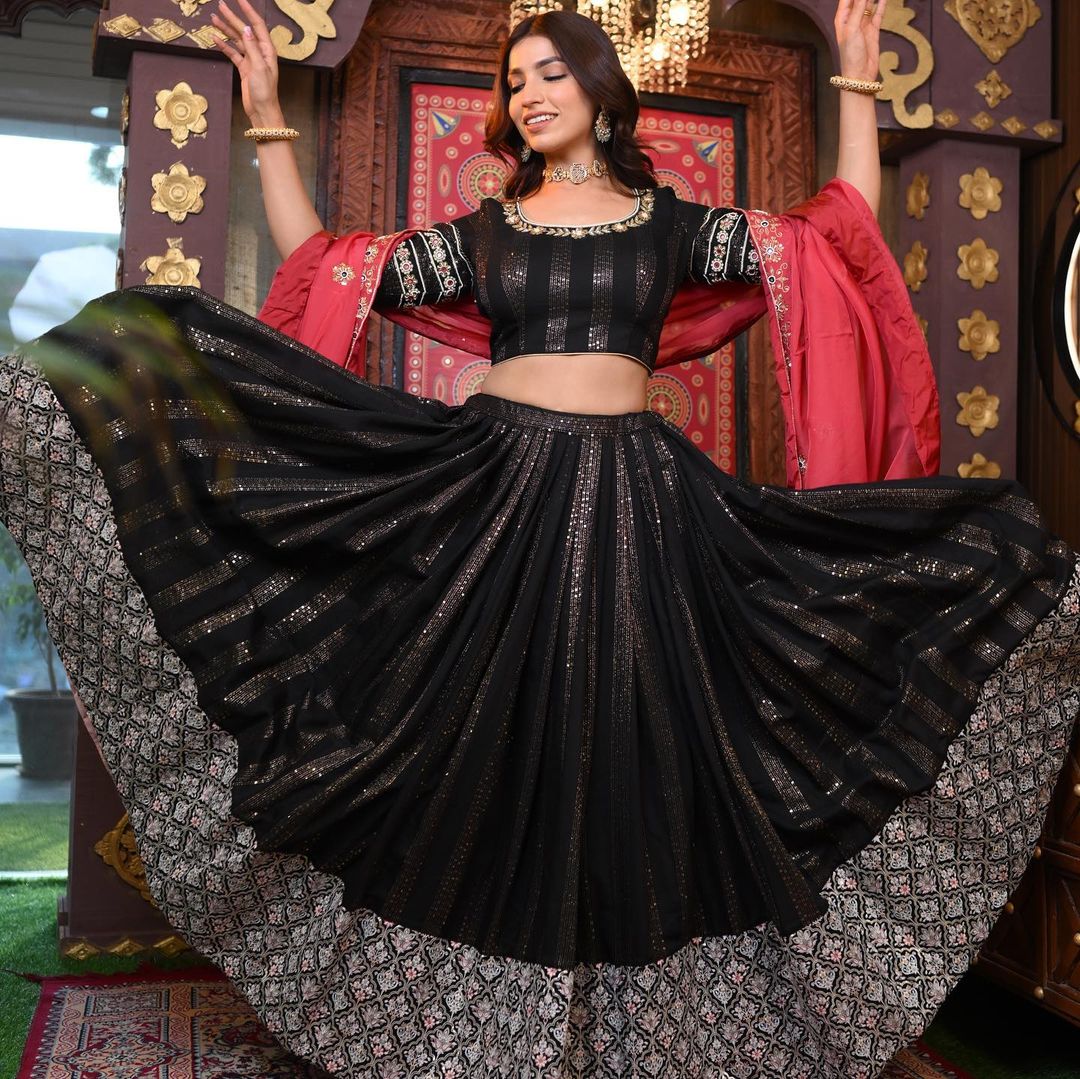 Black Embroidered Attractive Party Wear Lehenga choli SI 2042