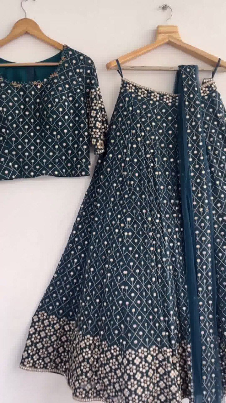 Dark Blue Embroidered Attractive Party Wear Lehenga choli SI 2045