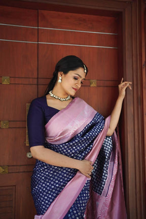 Blue Jacquard Work Soft Lichi Silk Saree