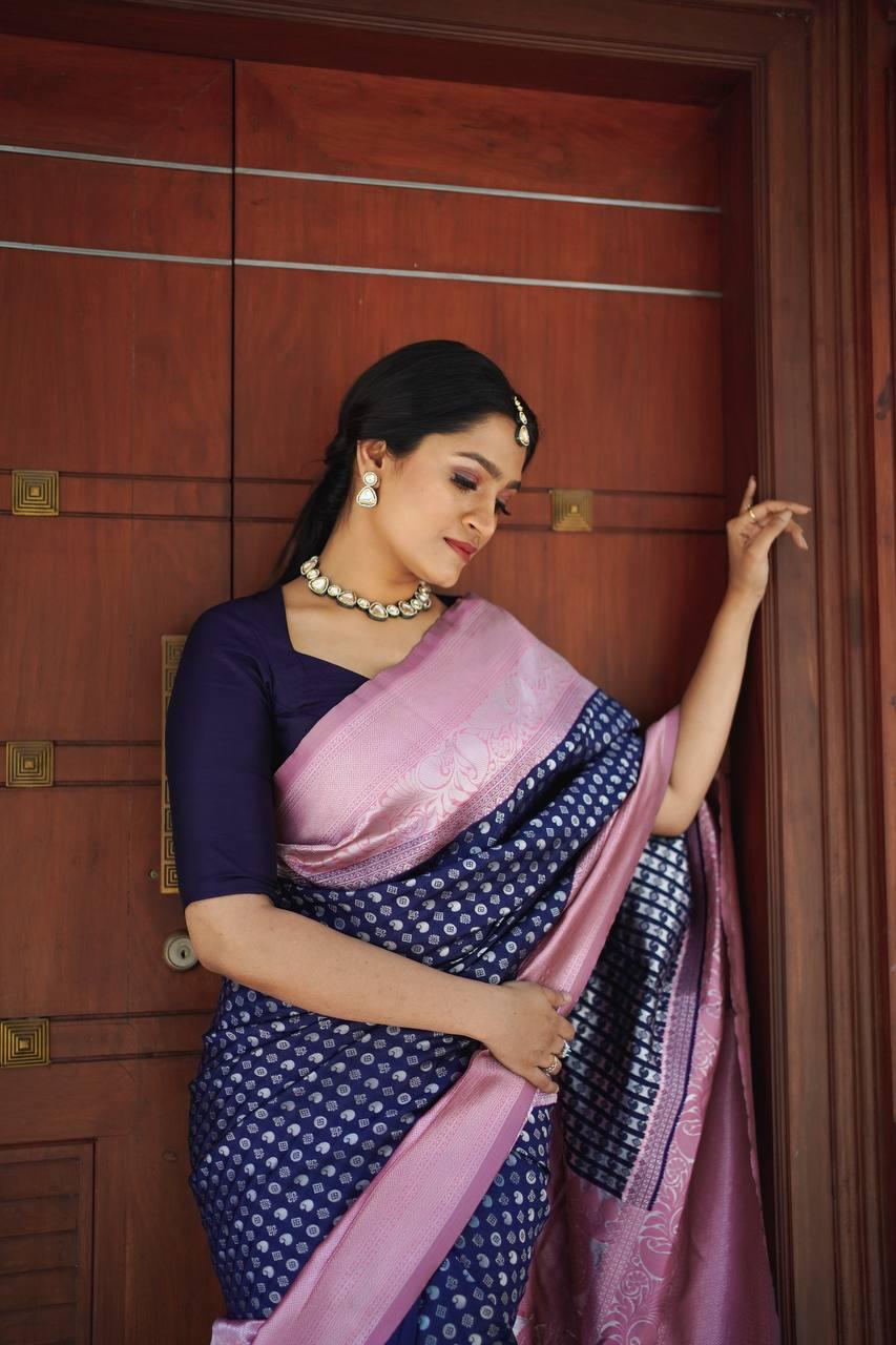 Blue Jacquard Work Soft Lichi Silk Saree