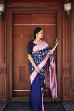 Blue Jacquard Work Soft Lichi Silk Saree