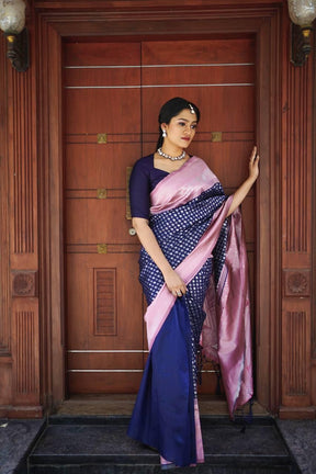 Blue Jacquard Work Soft Lichi Silk Saree