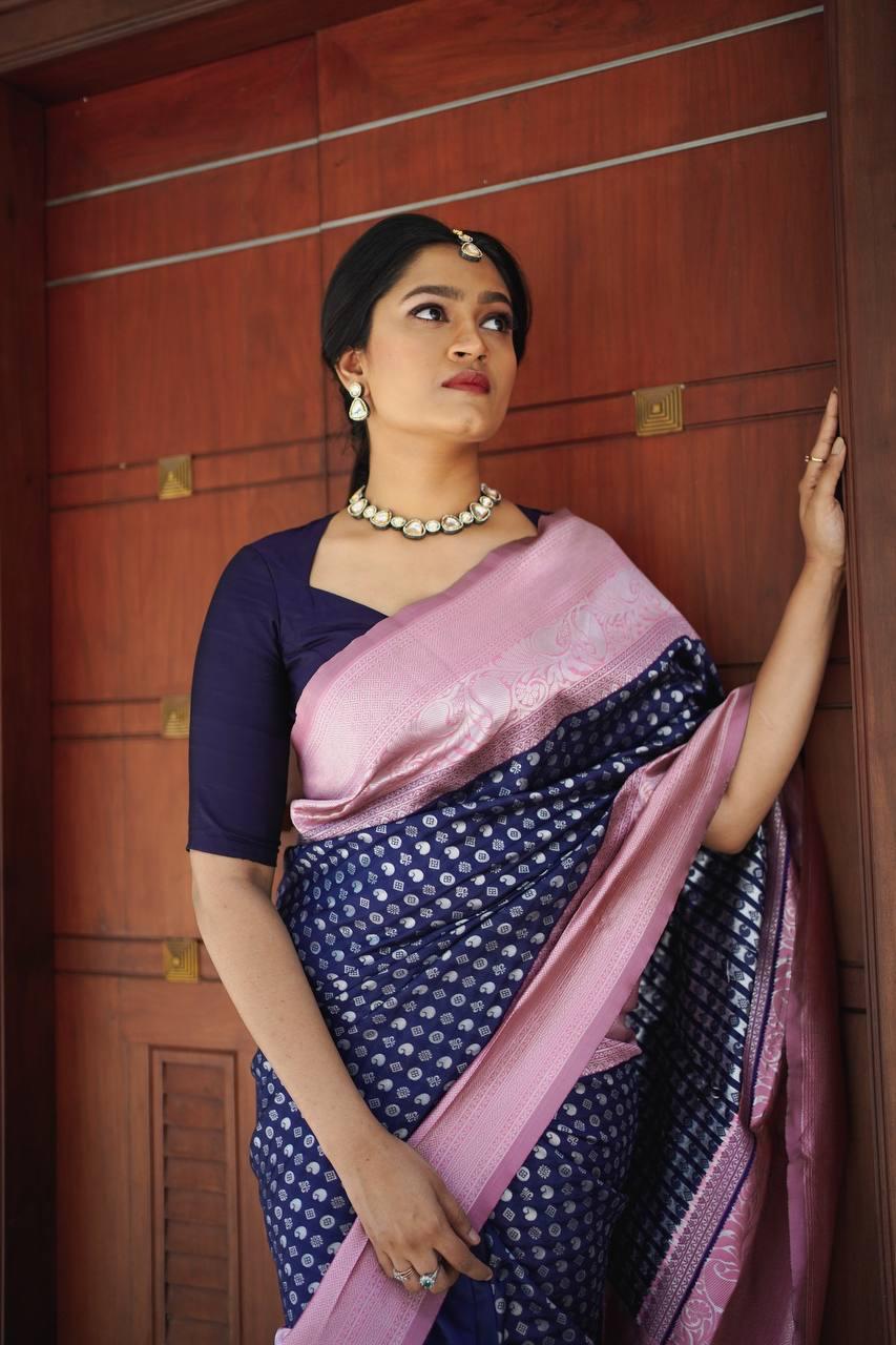 Blue Jacquard Work Soft Lichi Silk Saree