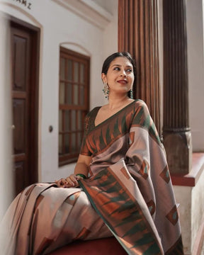 Traditional Grey Soft Lichi Silk Jacquard Work Saree