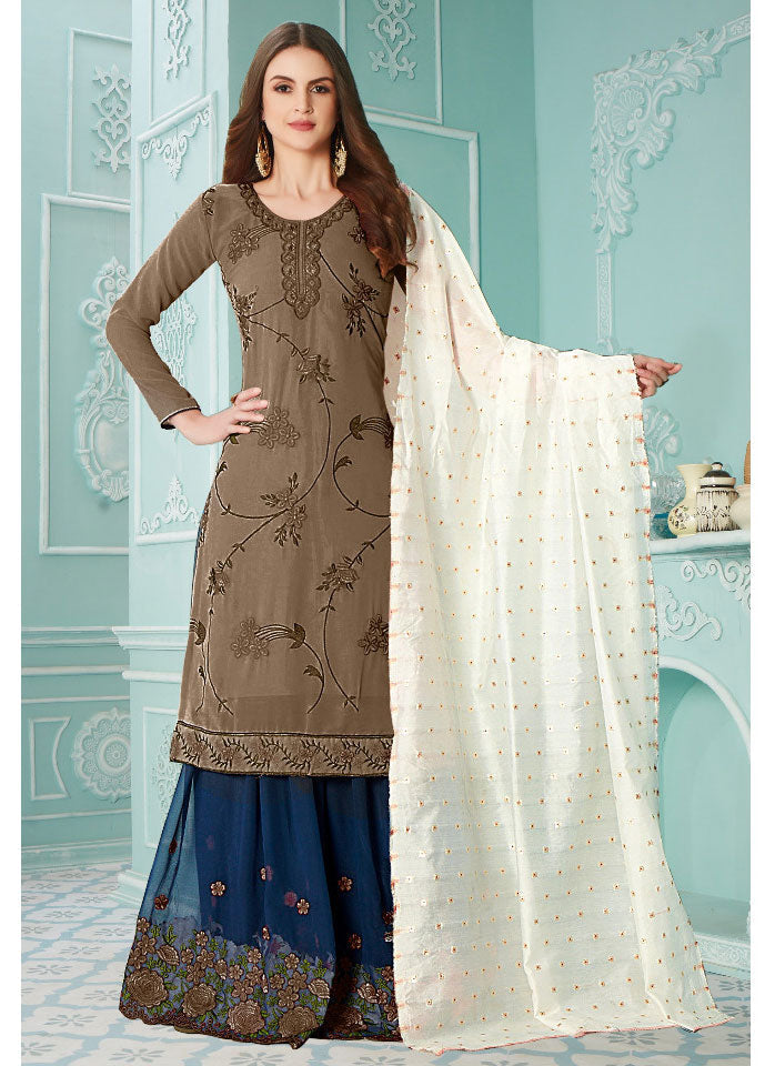 Fancy Georgette With Soft Silk Inner Semi-Stitched Designer Gown Suit