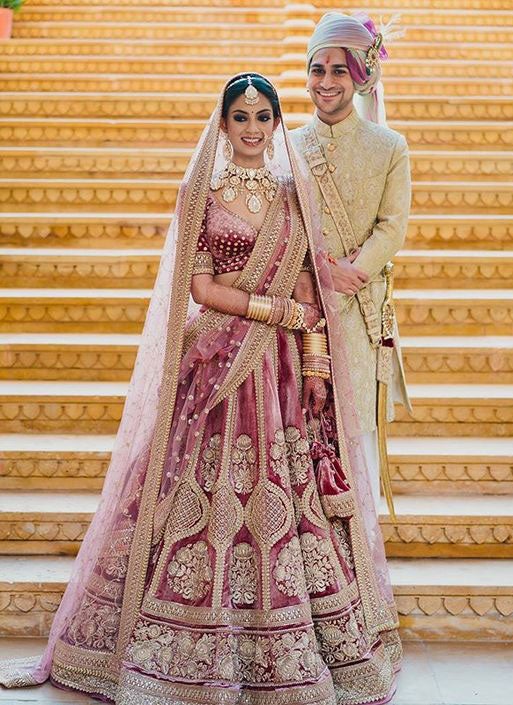 Pink Colored Bridal Malay satin Lehenga Choli With Hand and Embroidery Work HLC 11