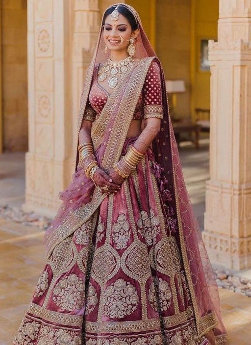 Pink Colored Bridal Malay satin Lehenga Choli With Hand and Embroidery Work HLC 11